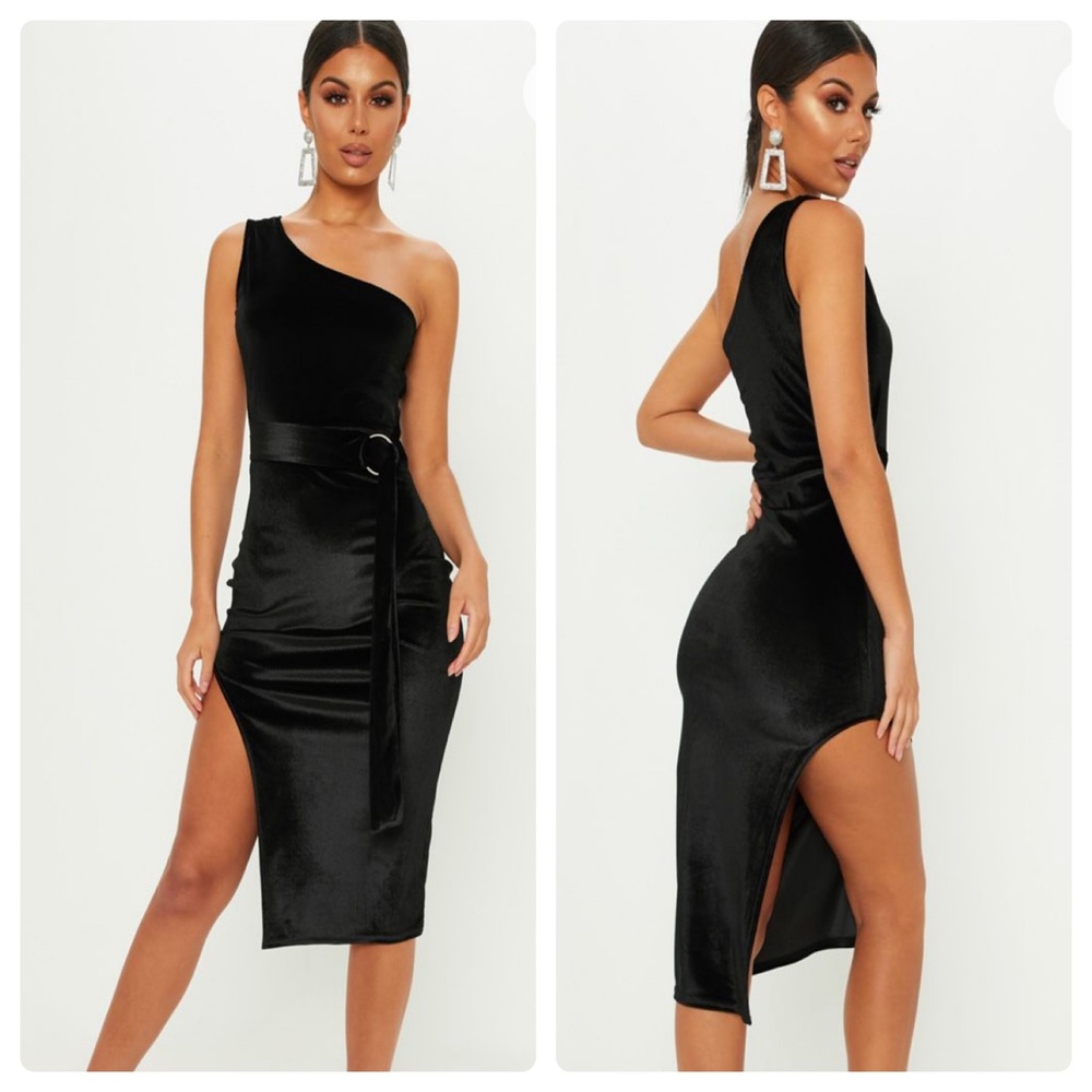 PrettyLittleThing Black One Shoulder Dress